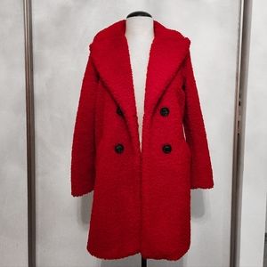 Zara Red Teddy Fuzzy Peacoat Size XS
